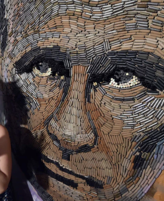 The Face of War stands more than two metres tall and dominates the artist's studio apartment.(AFP: Sergei Supinsky)