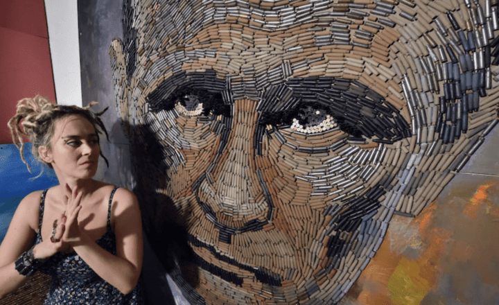 The Face of War stands more than two metres tall and dominates the artist's studio apartment.(AFP: Sergei Supinsky)